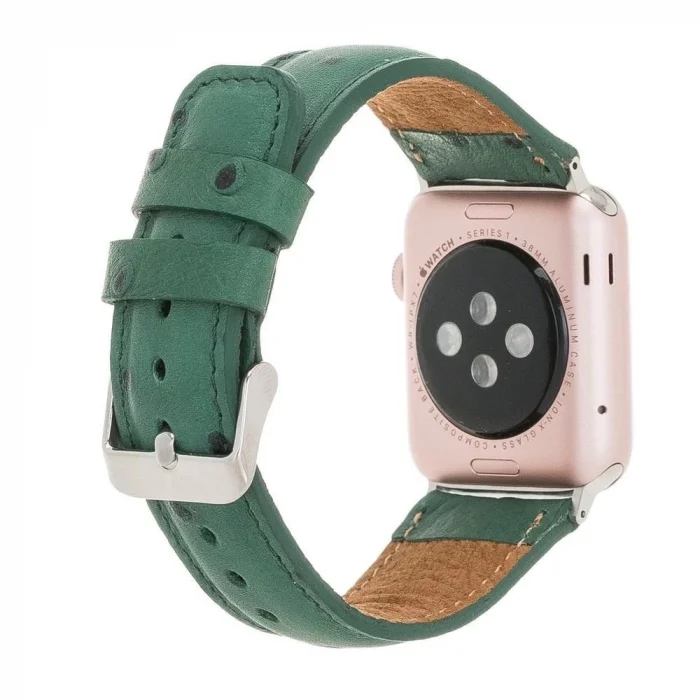  Apple Watch Uyumlu Deri Kordon 42-44-45mm DE6 Yeşil