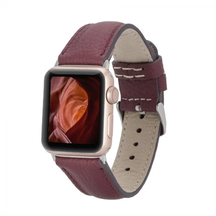  Apple Watch Uyumlu Deri Kordon 42-44-45mm FL6 Bordo