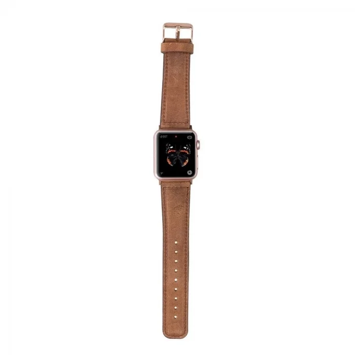 BUĞZ Apple Watch Uyumlu Deri Kordon 42-44-45mm G19 Taba
