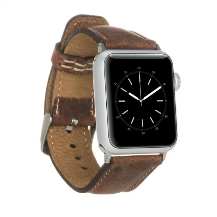  Apple Watch Uyumlu Deri Kordon 42-44-45mm G2 Kahverengi