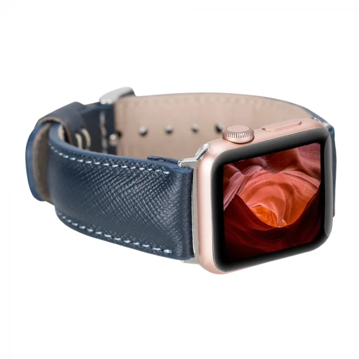  Apple Watch Uyumlu Deri Kordon 42-44-45mm G3 Lacivert