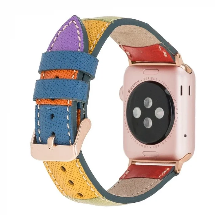 BUĞZ Apple Watch Uyumlu Deri Kordon 42-44-45mm Gökkuşağı