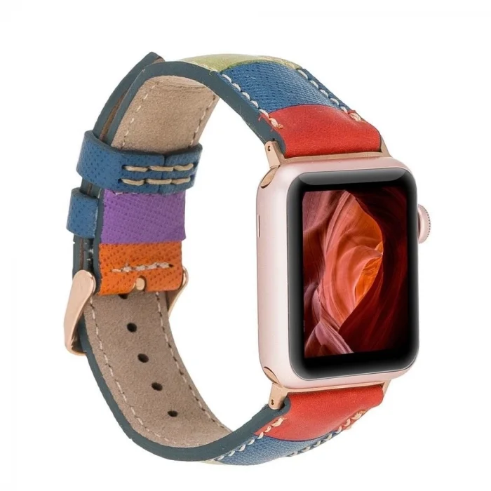 BUĞZ Apple Watch Uyumlu Deri Kordon 42-44-45mm Gökkuşağı