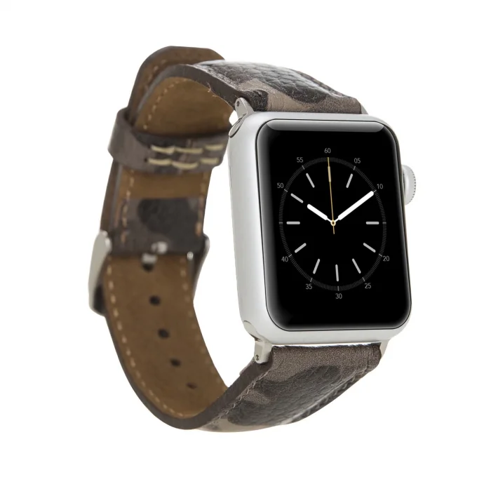  Apple Watch Uyumlu Deri Kordon 42-44-45mm Kamuflaj Bej