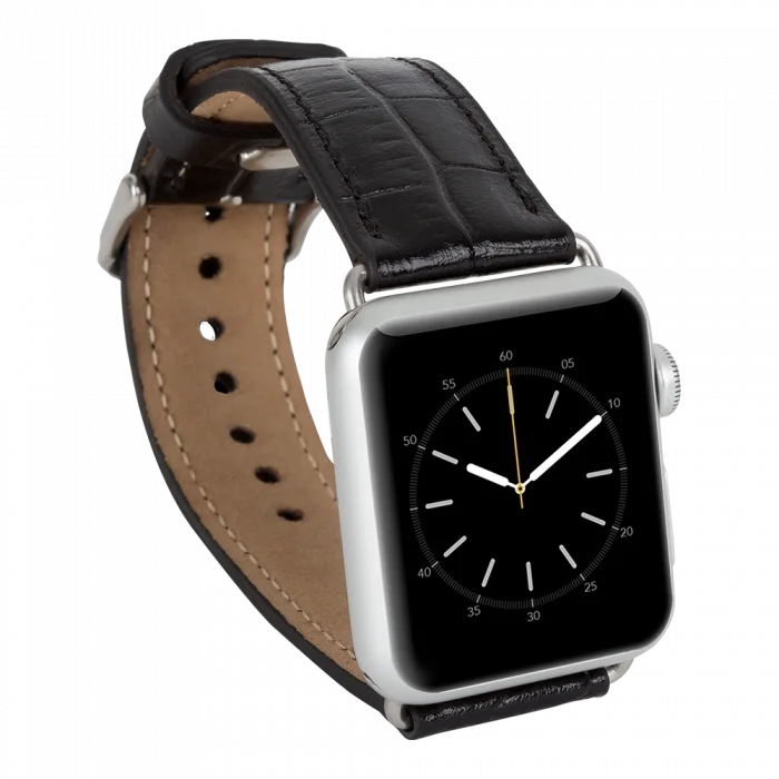  Apple Watch Uyumlu Deri Kordon 42-44-45mm Kroko Siyah