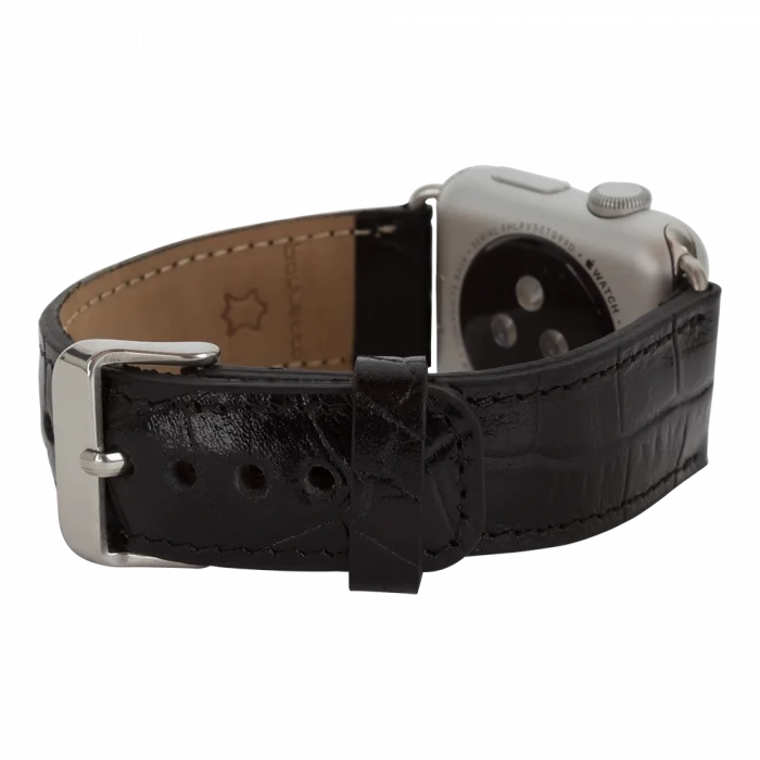  Apple Watch Uyumlu Deri Kordon 42-44-45mm Kroko Siyah
