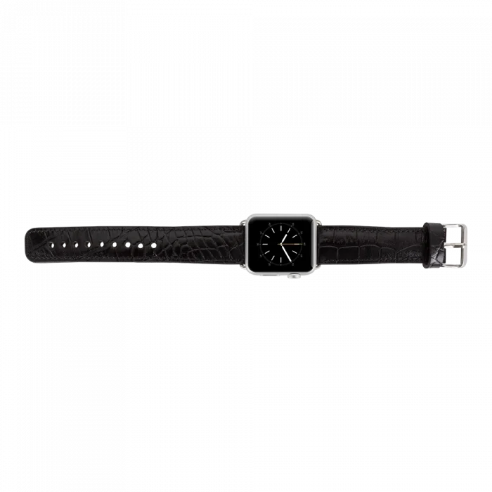  Apple Watch Uyumlu Deri Kordon 42-44-45mm Kroko Siyah