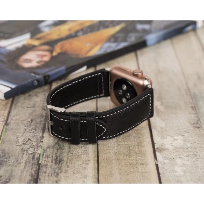  Apple Watch Uyumlu Deri Kordon 42-44-45mm NM4-AS1 Siyah