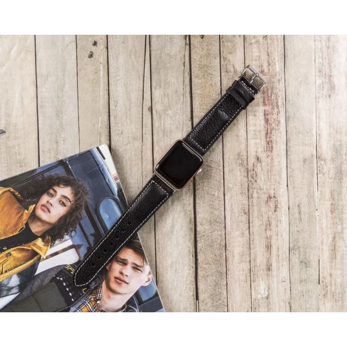  Apple Watch Uyumlu Deri Kordon 42-44-45mm NM4-AS1 Siyah