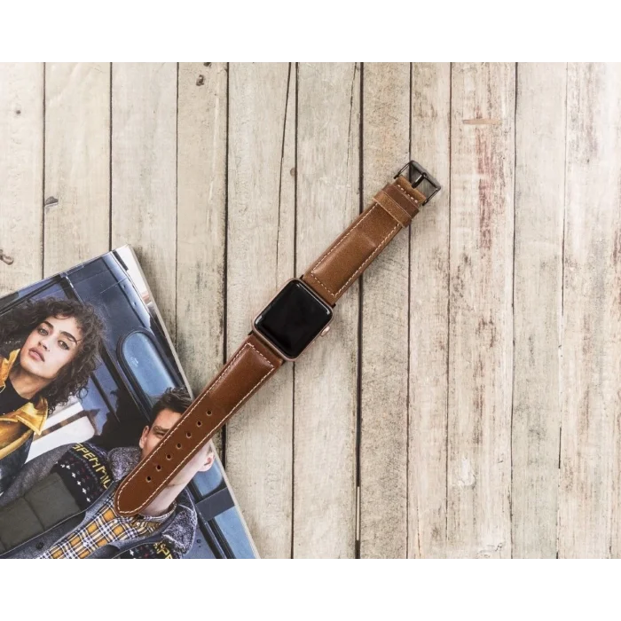  Apple Watch Uyumlu Deri Kordon 42-44-45mm NM4-AS2 Taba