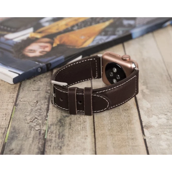  Apple Watch Uyumlu Deri Kordon 42-44-45mm NM4-AS3 Kahve