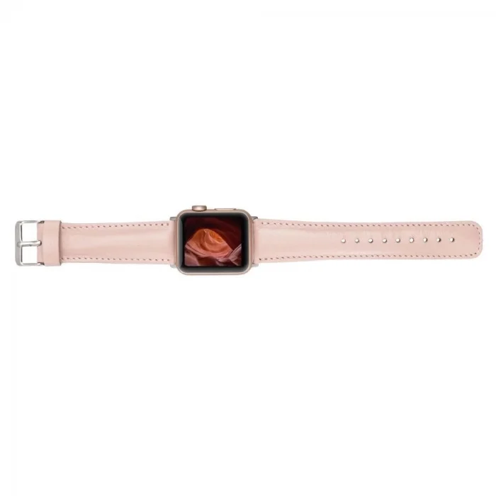  Apple Watch Uyumlu Deri Kordon 42-44-45mm NU2 Pembe