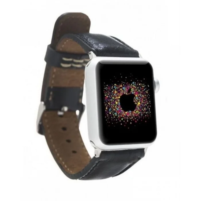 BUĞZ Apple Watch Uyumlu Deri Kordon 42-44-45mm RST1 Siyah
