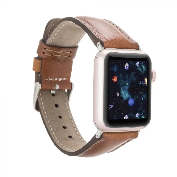  Apple Watch Uyumlu Deri Kordon 42-44-45mm RST2EF Taba