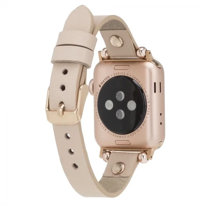  Apple Watch Uyumlu Deri Kordon 42-44-45mm RT ERC3 Bej