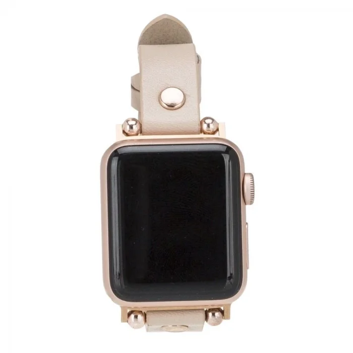  Apple Watch Uyumlu Deri Kordon 42-44-45mm RT ERC3 Bej