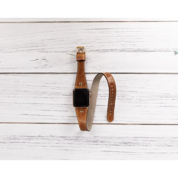  Apple Watch Uyumlu Deri Kordon 42-44-45mm Slim DT GT V18