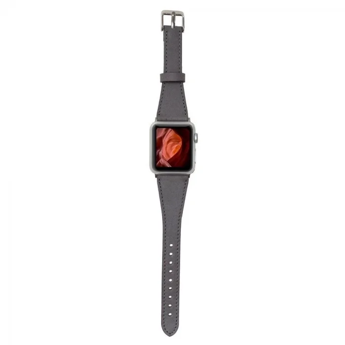  Apple Watch Uyumlu Deri Kordon 42-44-45mm Slim RST9 Gri