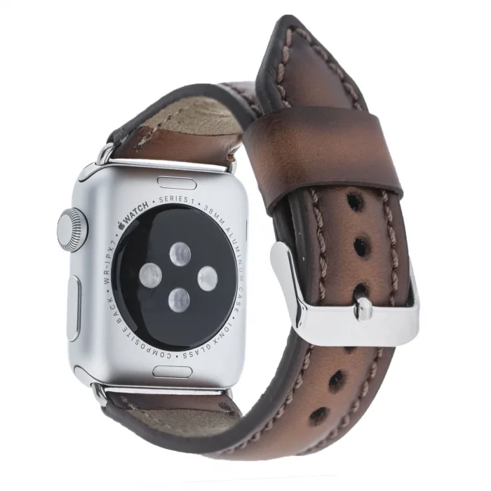  Apple Watch Uyumlu Deri Kordon 42-44-45mm SM26 Kahve