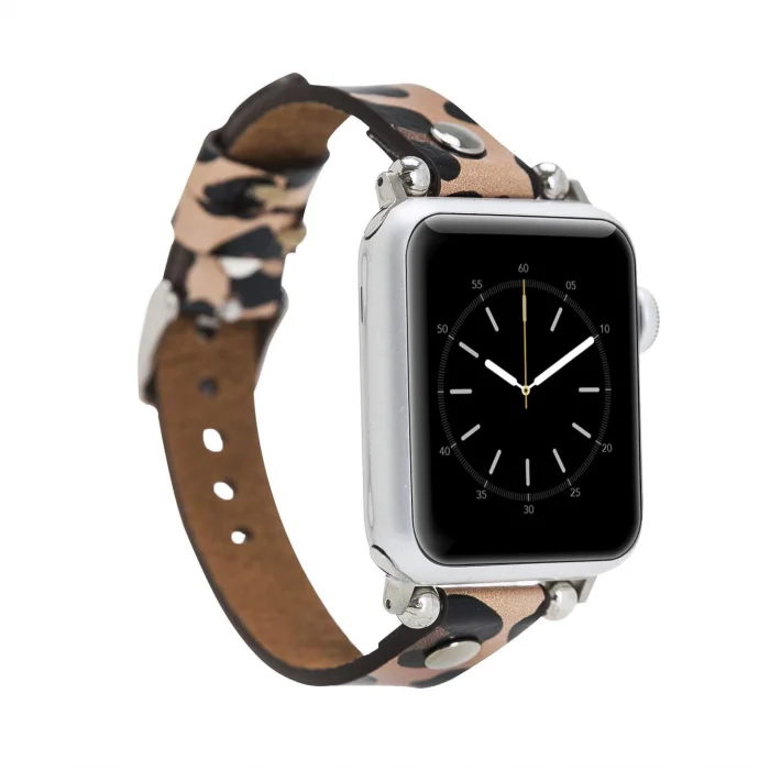  Apple Watch Uyumlu Deri Kordon 42-44-45mm ST Leopar NE