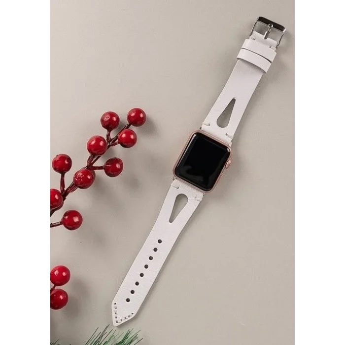  Apple Watch Uyumlu Deri Kordon BA2 42-44-45mm F3 Beyaz