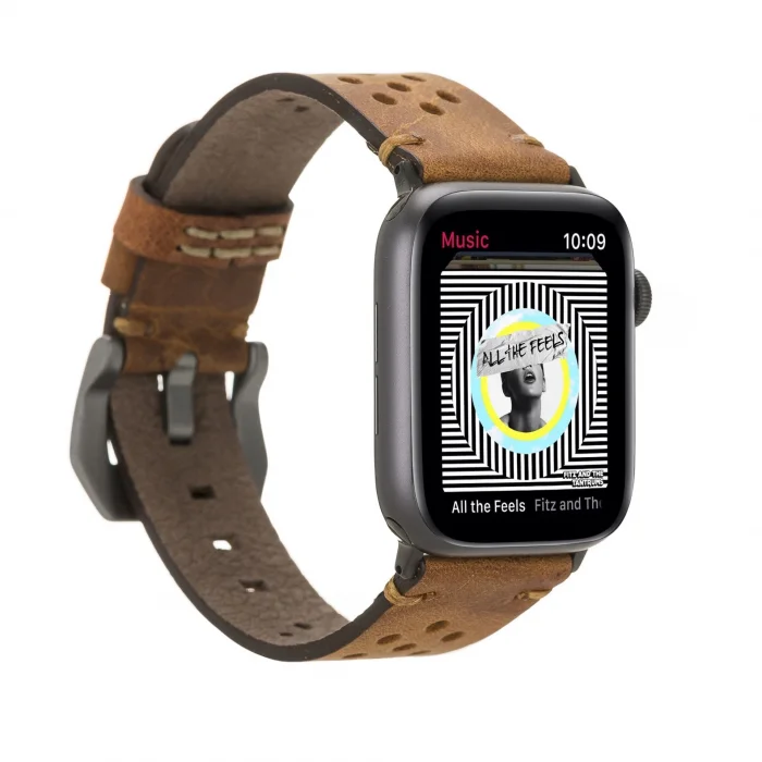 BUĞZ Apple Watch Uyumlu Deri Kordon Vigo 42-44-45mm G19 Taba