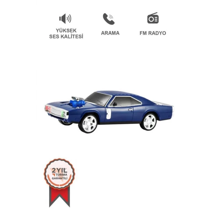 BUĞZ Araba tasarımlı lacivert Bluetooth hoparlör USB AUX FM radyo LED ışık 2 yıl garantili