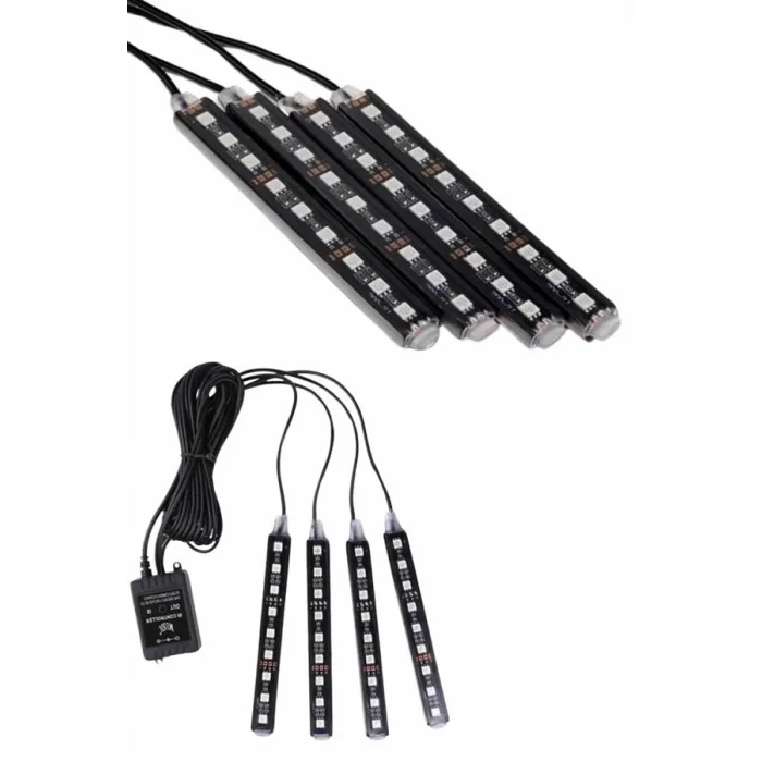  Araç İçi Ayak Altı 12li Şerit Led Işık Uzaktan Kumandalı RGB Işıklı Ses ve Müziğe Duyarlı