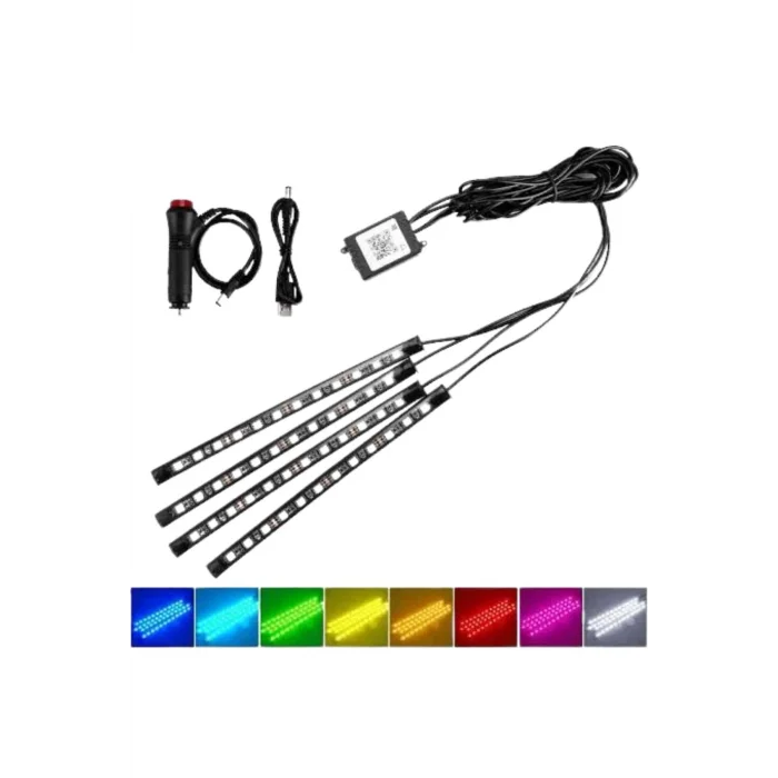  Araç İçi Ayak Altı Led 12 Led Işık Sese Müziğe Duyarlı RGB Işıklı Aydınlatma Seti