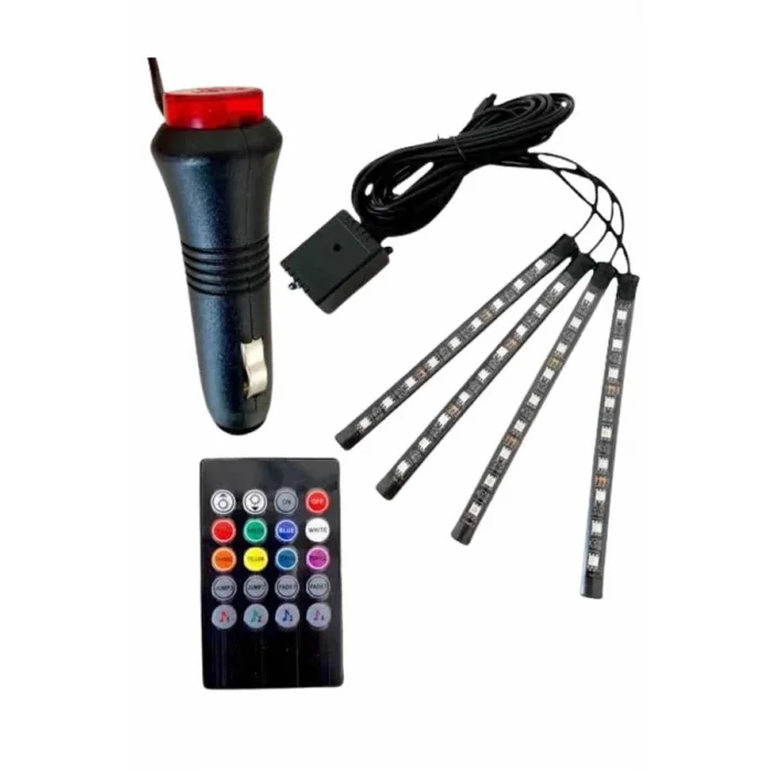  Araç Içi Aydınlatma Kumandalı 12 Led Ayak Altı Led Ambiyans Işığı Sese Duyarlı Kumandalı