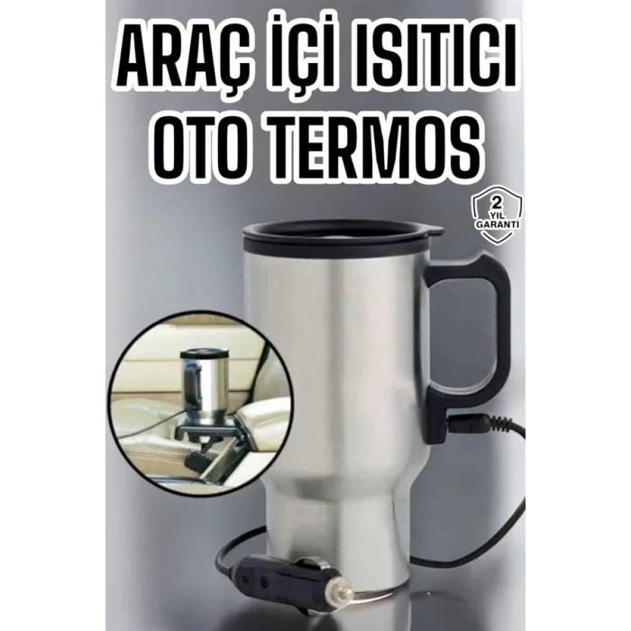  Araç İçi Çelik Su Isıtıcı Termos Bardak Çakmak Girişli Kupa Görünümlü