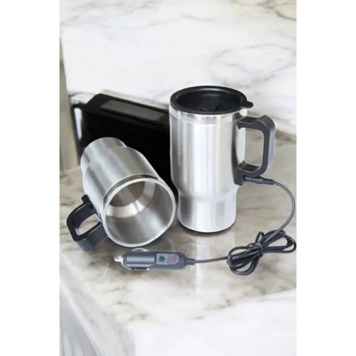  Araç İçi Çelik Su Isıtıcı Termos Bardak Çakmak Girişli Kupa Görünümlü