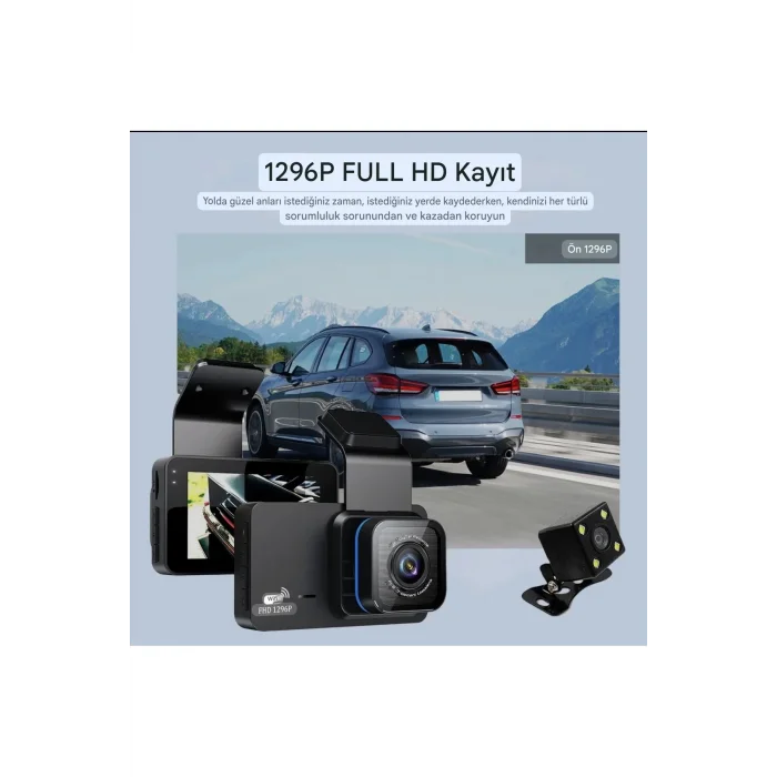 BUĞZ Araç içi çift lens wifi dash cam 1080P gece görüşlü çarpışma algılamalı video kamera