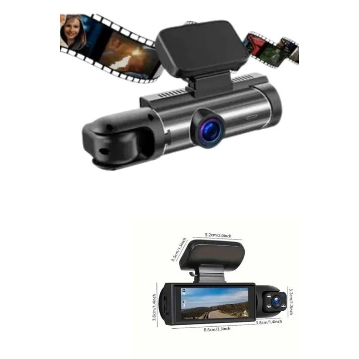 BUĞZ Araç İçi Full Hd Kamera Ön ve Arka Kameralı Ekranlı Araç Kamerası - Lisinya