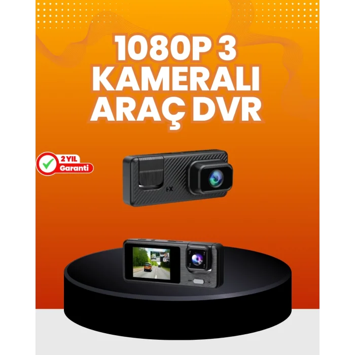  Araç İçi Güvenlik Kamerası | 3 Kanallı, 24 Saat Park Kaydı Destekli