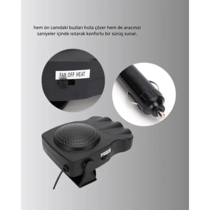 BUĞZ Araç İçi Isıtıcı ve Fan 3’ü 1 Arada 12V Çakmak Girişli ve Hızlı Isınma Özellikli