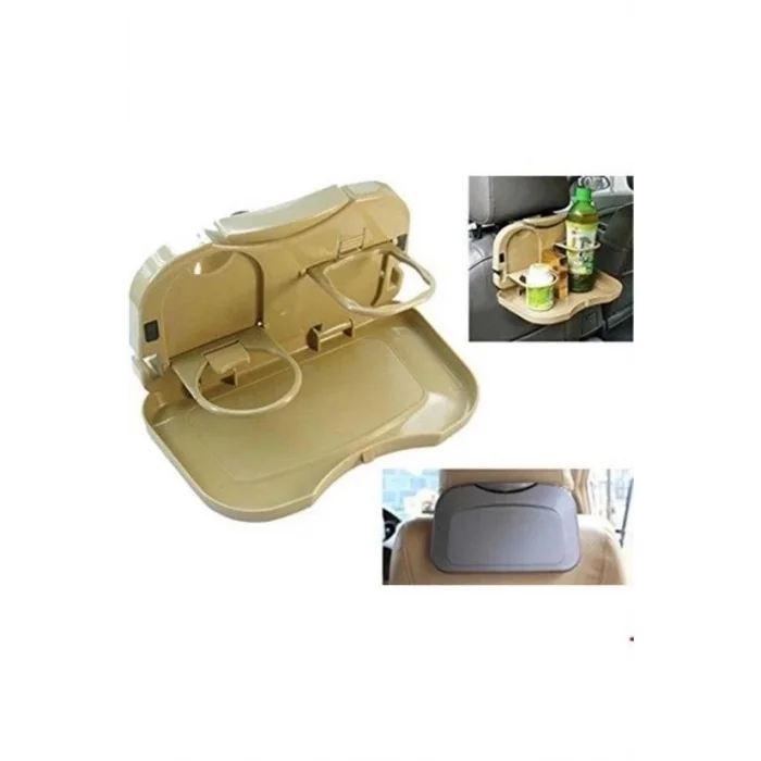  Araç İçi Koltuk Arkası Katlanabilir Bardak Tutuculu Bej Tepsi
