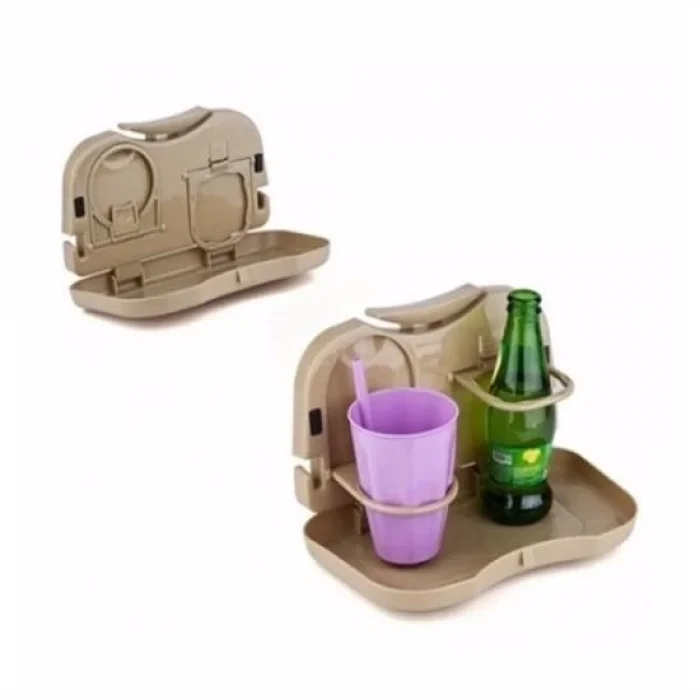  Araç İçi Koltuk Arkası Katlanabilir Bardak Tutuculu Bej Tepsi