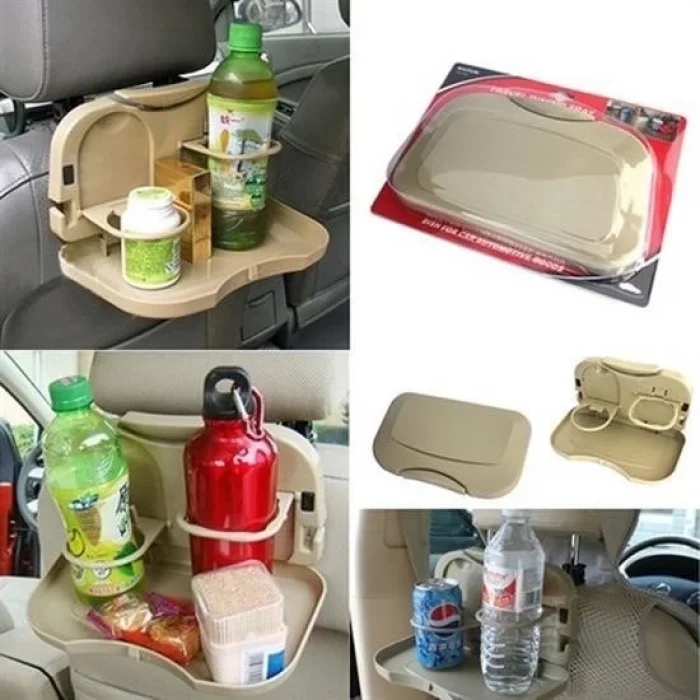  Araç İçi Koltuk Arkası Katlanabilir Bardak Tutuculu Bej Tepsi