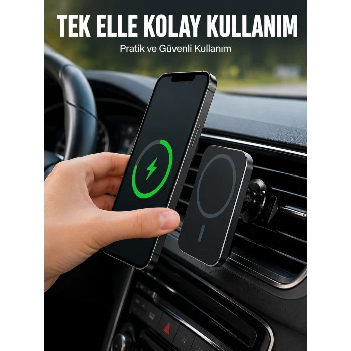 BUĞZ Araç İçi Manyetik Telefon Tutucu ve 15W Kablosuz Hızlı Şarj Cihazı