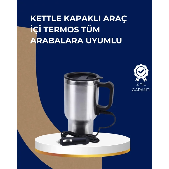  Araç İçi Paslanmaz Çelik Isıtıcı Termos Bardak 12V Çakmak Girişli