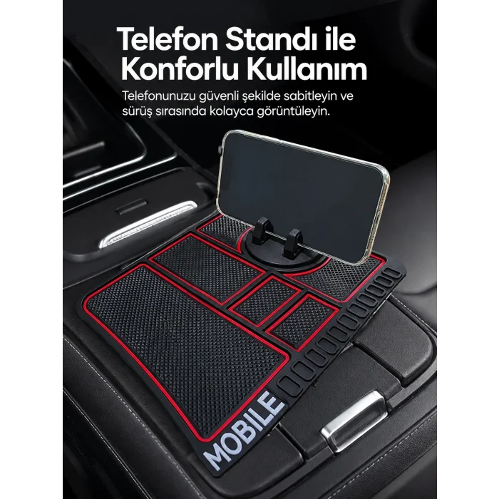 BUĞZ Araç İçi Telefon Standlı Kaydırmaz Silikon Organizer Mat Konsol Düzenleyici
