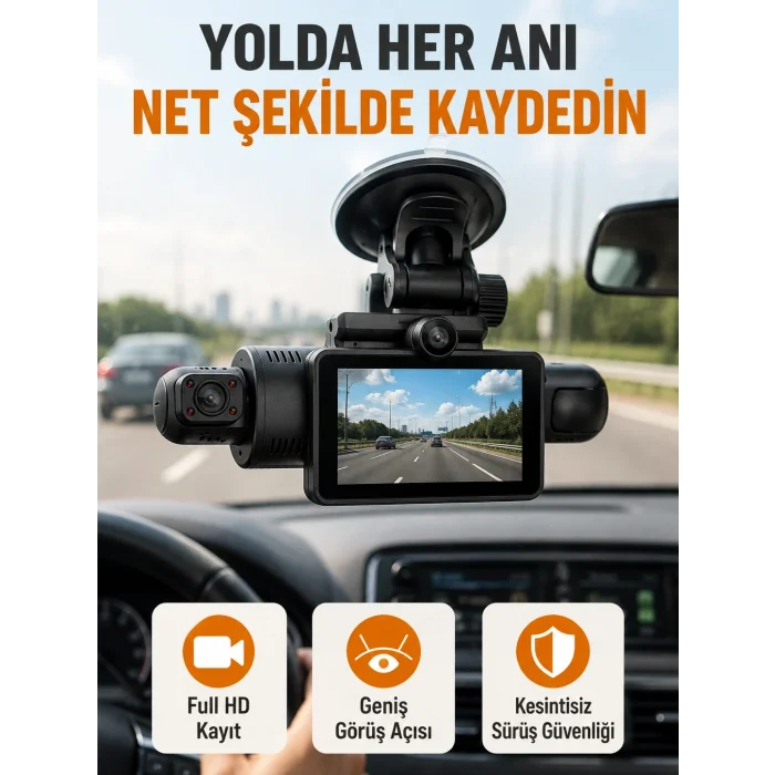 BUĞZ Araç İçi ve Ön Kameralı 3 İnç IPS Ekranlı Full HD Güvenlik Kamerası