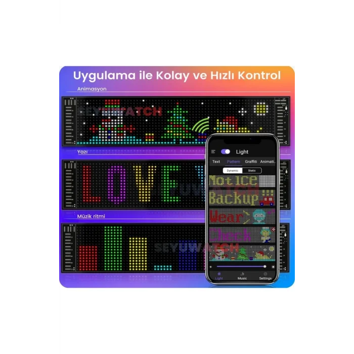 BUĞZ Araç İçin Kişiselleştirilebilir Kayan Yazı ve Emoji Gösteren Uzaktan Kumandalı LED Matris Panel