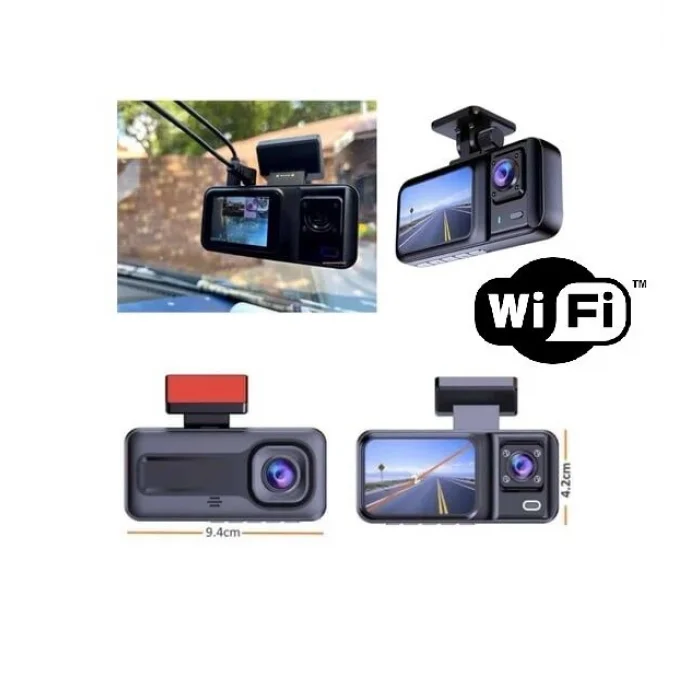 BUĞZ Araç Kamerası - 3 Kameralı Wifi Ön , İç ve Arka Full HD DVR Araç İçi Ekranlı Kamera