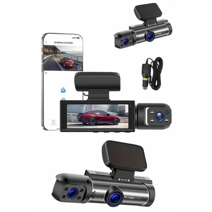  Araç Kamerası Black Box Çift Kameralı Ekranlı Full HD Sürüş Kamerası