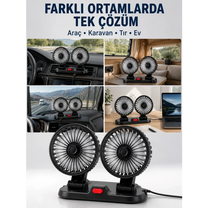 BUĞZ Araç, Karavan ve Tır İçin Çift Fanlı Mini Vantilatör