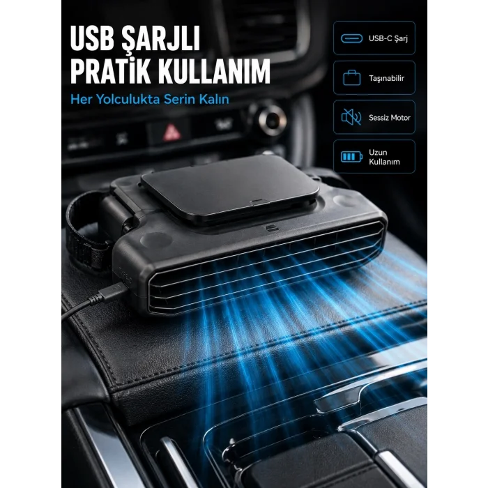 BUĞZ Araç Koltuk Başlığı Soğutucu Fan 5 Kademeli Hız Ayarlı USB Şarjlı Boyun Serinletici