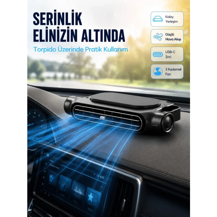 BUĞZ Araç Koltuk Başlığı Soğutucu Fan USB Şarjlı 3 Kademeli Sessiz Boyun Serinletici