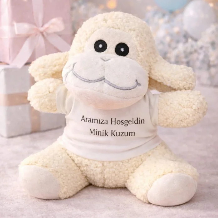 BUĞZ Aramıza Hoşgeldin Minik Kuzum Tişörtlü Sevimli Peluş Kuzu